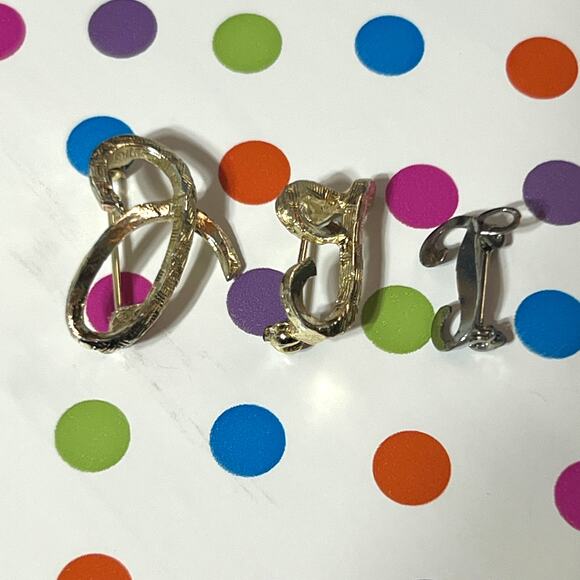 Set of 3 Vintage Gold Silver Initial Letter J Brooch Pin Monogram Cursive Script - Picture 1 of 8